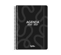 Agenda escolar liderpapel 26-27 espiral classic dia pagina a5 bilingue 70g papel fsc negro - LP692