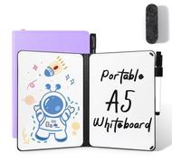 AGM Mini Pizarra blanca A5, estilo libro portátil con escritura a doble cara, Morado PP Caparazón, incluye bolígrafo y borrador, para estudio, reuniones, borradores, notas y garabatos