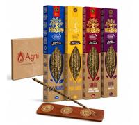 Agni Kit Incienso Orgánico Herbio Ecocert + Quemador de Incienso - Pack 4 Cajas Varillas Premium Nag Champa, Palo Santo, Sándalo y Copal para Hogar y Meditación - Esencias Sagradas