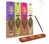 Agni Kit Incienso Orgánico Herbio Ecocert + Soporte, Pack 4 Aromas Lavanda, Jazmín, Rosa y Vainilla para Relax, Hogar y Regalo
