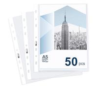 Agoer Bolsillos perforados, 50 fundas de plástico, bolsillo de polietileno resistente de 160 micras, bolsillo de poliéster transparente de apertura superior, cartera de plástico A5, cartera de