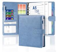 Agoer Carpeta de piel sintética A5, cuaderno recargable con 150 hojas de papel de repuesto, 4 separadores de archivos, calcomanías y sobres con cremallera, juego de carpetas de 6 anillas para oficina