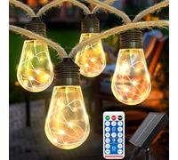 AGOTD Cadena de luces solares para exteriores, 16 bombillas, 6 m, cuerda de cáñamo, resistente a la intemperie, 8 modos, decoración para jardines, fiestas, balcones, bodas (blanco cálido)