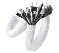AGPTEK 13mm-6.1m Organizador de Cables, Manguito de Cable Auto, Recoge Cables Cierrre, Revestimiento de Cable Tejido Recortable Flexible, Adecuado para Escritorio, TV, Suelo, Blanco
