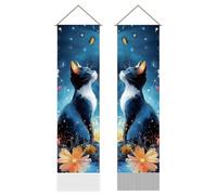 AHANDMAKER 2 tapices artísticos de gatos, tapiz ilustrado con temática de gato caprichoso para colgar café, librería, dormitorio, sala de estar, guardería, decoración del hogar (45.7 x 13 pulgadas)