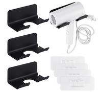 AHANDMAKER Juego de 4 soportes para secador de pelo para montaje en pared, secador de pelo universal con enchufe y cable, autoadhesivo, organizador funcional para herramientas de cabello, secador de