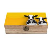 Ahdyr Caja de almacenamiento de madera con dos vacas, tapa con bisagras y cierre frontal. Caja grande para guardar recuerdos.