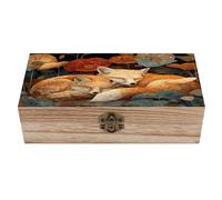 Ahdyr Caja de almacenamiento de madera con forma de pareja de zorros, con tapa abatible y cierre frontal. Caja grande para guardar recuerdos.