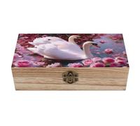 Ahdyr Caja de madera con diseño de pareja de cisnes en el lago, tapa con bisagras y cierre frontal. Caja de recuerdos grande.