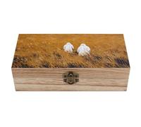 Ahdyr Caja de madera con tapa abatible y cierre frontal, modelo Dos fantasmas blancos en un campo de juncos. Caja de recuerdos grande.