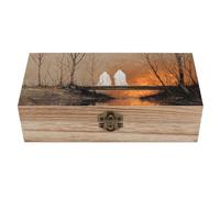 Ahdyr Dos fantasmas blancos de pie sobre un viejo puente de madera. Caja de almacenamiento de madera con tapa abatible y cierre frontal. Caja grande para guardar recuerdos.