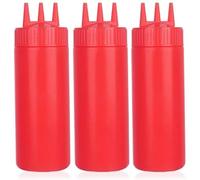AHIOJEGX Botella exprimible Botella exprimidora de salsa tomate 650ml, botellas plástico for condimentos, dispensador 3 orificios for pintura salsas barbacoa y aceite, uds(3pcs 650ml Red)