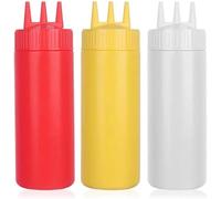 AHIOJEGX Botella exprimible Botella exprimidora de salsa tomate 650ml, botellas plástico for condimentos, dispensador 3 orificios for pintura salsas barbacoa y aceite, uds(3pcs 650ml)