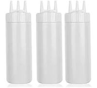 AHIOJEGX Botella exprimible Botella exprimidora de salsa tomate 650ml, botellas plástico for condimentos, dispensador 3 orificios for pintura salsas barbacoa y aceite, uds(3pcs 650ml White)