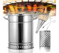 Ahumador Barril Asador de Carne Asador de Acero Inoxidable Parrilla Vertical de Carbón de 360° Recipiente for Pollo, Pavo, Cerdo y Cordero (Large (30 skewers))
