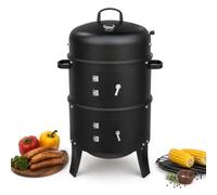 Ahumador BBQ, Modos de Cocción 3 en 1, Termómetro con Tapa, 80 cm | Parrilla Vertical de Carbón, Dos Puertas de Acceso, para Cocinar al Aire Libre