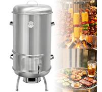 Ahumador de tambor y parrilla, 40 cm de diámetro, barril desmontable, bandeja y soporte de carbón, asador de pollo 3 en 1, parrilla de barbacoa, parrilla de carbón portátil