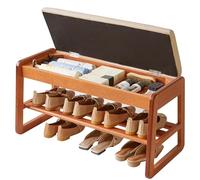 Aibiju Banco Zapatero de Madera, Puff Almacenaje de 2 Niveles para Entrada, Zapatero de 80 cm con Cojín para Sala, Pasillo y Dormitorio, Color Cerezo YD-WD061C