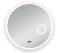 Aica Espejo circular de baño LED 80 x 80cm, reloj, lupa, color y brillo ajustables