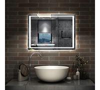 Aica Espejo de baño 80x60 cm Espejo led - Interruptor Táctil - Función Anti-Niebla - Frío Blanco (6000K) - Espejo de Pared - Espejo con iluminación