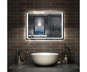 Aica Espejo de baño 80x60 cm Espejo led - Interruptor Táctil - Función Anti-Niebla - Frío Blanco (6000K) - Espejo de Pared - Espejo con iluminación