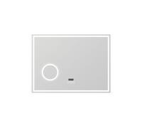 AICA Espejo rectangular de baño,80 x 60 cm, con luz LED de tres colores, brillo ajustable, memoria de apagado, antivaho, función Bluetooth, lupa local y función de reloj.