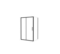 AICA Mampara de Ducha Rectangular Corredera Frontal con Panel Fijo Cristal Templado 5mm Perfil Negro Mate (1261-1301)x(680-700)x1850mm Black 130x70x185cm