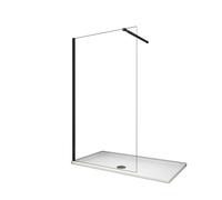 AICA SANITARIOS - Mampara de ducha fija, Vidrio Antical 8mm, Barra 73-120cm, Perfil Negro Mate, Alto 200cm Black