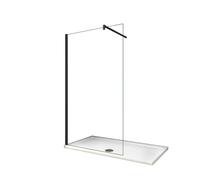 AICA SANITARIOS - Mampara de ducha fija, Vidrio Antical 8mm, Barra 90cm, Perfil Negro Mate, Alto 200cm