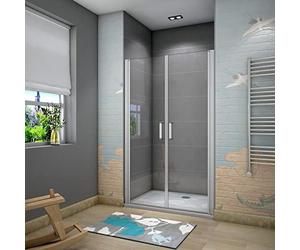 AICA SANITARIOS Mampara de Ducha Puerta Abatible Doble 5mm (66-70) x185cm Aluminio, Vidrio Templado Plata, Blanco
