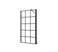 AICA Walkin Mampara Panel de ducha Serigrafiado de celosía cuadrada 2 hojas Vidrio 8mm Antical con Barra Negra mate 90cm Tamaño[(83.9-85.9)+30]x200cm Black 120x200cm