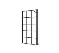 AICA Walkin Mampara Panel de ducha Serigrafiado de celosía cuadrada 2hojas Vidrio 8mm Antical con Barra Negra 73-120cm Tamaño[(83.9-85.9)+30]x200cm Black 140x200cm