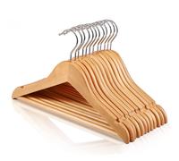 Aicasa - Perchas de Madera Natural para Ropa de Infantiles, Bebés, Niños, Hombros con Muescas, Antideslizantes para Chaquetas, Camisas, Pantalones, abrigos，Gancho Giratorio de 360°, Pack 6/12/24/48