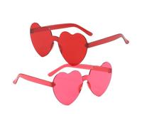 Aidqxbaoer 2 Pcs Gafas de Sol con Forma de Corazón,Gafas de Fiesta,Gafas de Estrellas,Corazón Gafas,Gafas de Sol Transparentes Color,Estrella/en Forma de Corazón, Adultos, Niños(Rojo y rojo rosa)