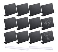 AIEX 12 piezas 100x75 mm Pizarras Pequeñas de Tiza, Mini Pizarras con 2 Rotuladores Borrables, Letreros de Pizarra para Fiesta Buffet Boda Cumpleaños Baby Shower (Negro)