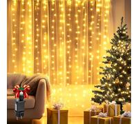 Aigostar 1×1m 100LED Cortina de Luces Navidad, 8 Modos Luces de Cadena de Cortina, IP44 Impermeable con Temporizador, para Habitacion, Exterior (Blanco Cálido)