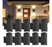 Aigostar 10x Aplique de Pared Exterior/Interior IP65 - Pack 10 Unidades para Terraza, Jardín, Entrada, Pasillo, Balcón. Luz Arriba/Abajo, Aluminio, Cristal Templado, GU10 (No Incluye Bombilla), Negro