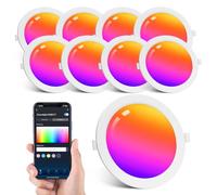 Aigostar 15W Inteligente Downlight LED Techo Emportrable, Foco Led Ø175mm x 26.5mm Redondo Ultradelgado WiFi APP Control, RGB y Blanco Regulable 2700-6500K, Compatible con Alexa y Google, 8 Pack