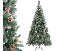 Aigostar 180 CM Árbol de Navidad Artificial de Blanco Nevado, 650 ramas frondosas y 43 piñas naturales para Decoración Navideña de Interior, Incluye Soporte Metálica,Montaje Fácil