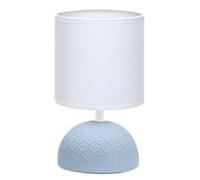 Aigostar 196967 - Lámpara de cerámica de mesa, patrón de diamante, cuerpo de diseño sencillo color azul, pantalla de tela color blanco, casquillo E14. Perfecta para el salón, dormitorio o recibidor.
