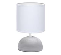 Aigostar 196974- Lámpara de cerámica de mesa, semioval gris, cuerpo de diseño sencillo color gris, pantalla de tela color blanco, casquillo E14. Perfecta para el salón, dormitorio o recibidor.