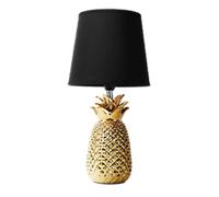 Aigostar 197193 - Lámpara de Cerámica, casquillo E14. Forma de piña, Dorado. Lámpara de Mesa o Mesita de Noche, Pantalla de Tela, Lámpara Escritorio Diseño moderno para Dormitorio, Estudio, Salón etc