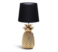 Aigostar 197193 - Lámpara de Cerámica, casquillo E14. Forma de piña, Dorado. Lámpara de Mesa o Mesita de Noche, Pantalla de Tela, Lámpara Escritorio Diseño moderno para Dormitorio, Estudio, Salón etc