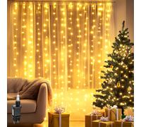 Aigostar 2×2m 200LED Cortina de Luces Navidad, 8 Modos Luces de Cadena de Cortina, IP44 Impermeable Cadena de Luces con Temporizador, Guirnalda Luces para Habitacion, Exterior, Fiesta (Blanco Cálido)