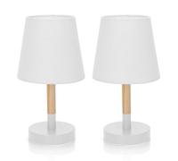 Aigostar 2 Piezas Lámpara de Mesa, Lámpara de Mesita de Noche Pequeña de Madera Moderna, lámpara de Noche con Tulipa de Tela Blanca y Base de Metal, Portalámparas E14, Decorativa y Vintage