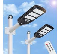 Aigostar - 2Uds 150W Farola solar LED exterior con sensor de movimiento, mando a distancia, 1500LM luz blanca. Foco solar LED potentes con temporizador, impermeable protección IP65.No incluye soporte