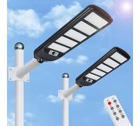 Aigostar- 2Uds 300W Farola solar LED exterior con sensor de movimiento, mando a distancia, 3000LM luz blanca. Foco solar LED potentes con temporizador, impermeable protección IP65. No incluye soporte