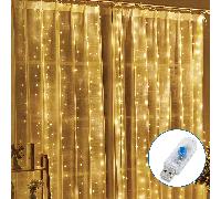 Aigostar 3×3m 300 LED Cortina de Luces Navidad, Alambre de Cobre Guirnaldas Luces con Control Remoto, 8 Modos Cadena de Luces Brillo Ajustable y con Temporizador para Bodas, Fiesta (Blanco Cálido)