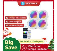 Aigostar 4-Pack Bluetooth Mesh Recessed Lights, 6W RGB+CCT Dimmable (2700K-6500K), for Alexa/Google. Includes Remote. F100-110mm