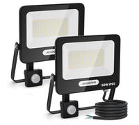 Aigostar 50W Foco LED Exterior con Sensor Movimiento PIR,2 piezas,4600LM Super Brillo Proyector LED, IP65 Impermeable,Blanco Natural 4000K,Luz de Seguridad para Interior,Jardín,Patio,Garaje